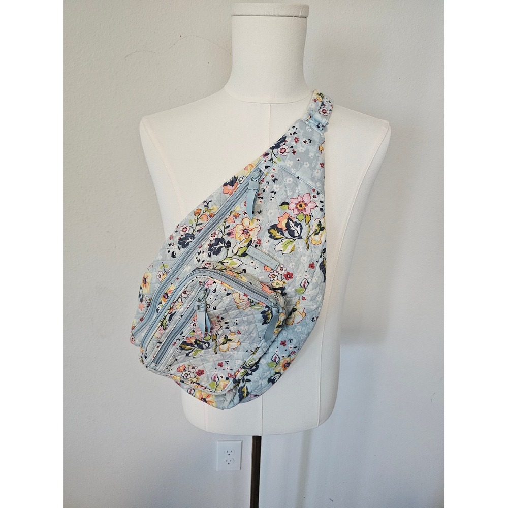 Vera Bradley Sling Backpack Light Blue Quilted Cotton Floral Bag
